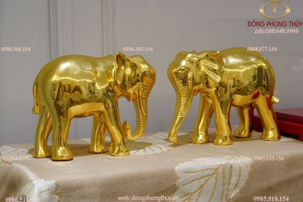 Tượng voi phong thủy dát vàng 24k bằng đồng