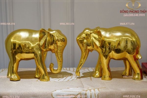Tượng voi phong thủy dát vàng 24k bằng đồng