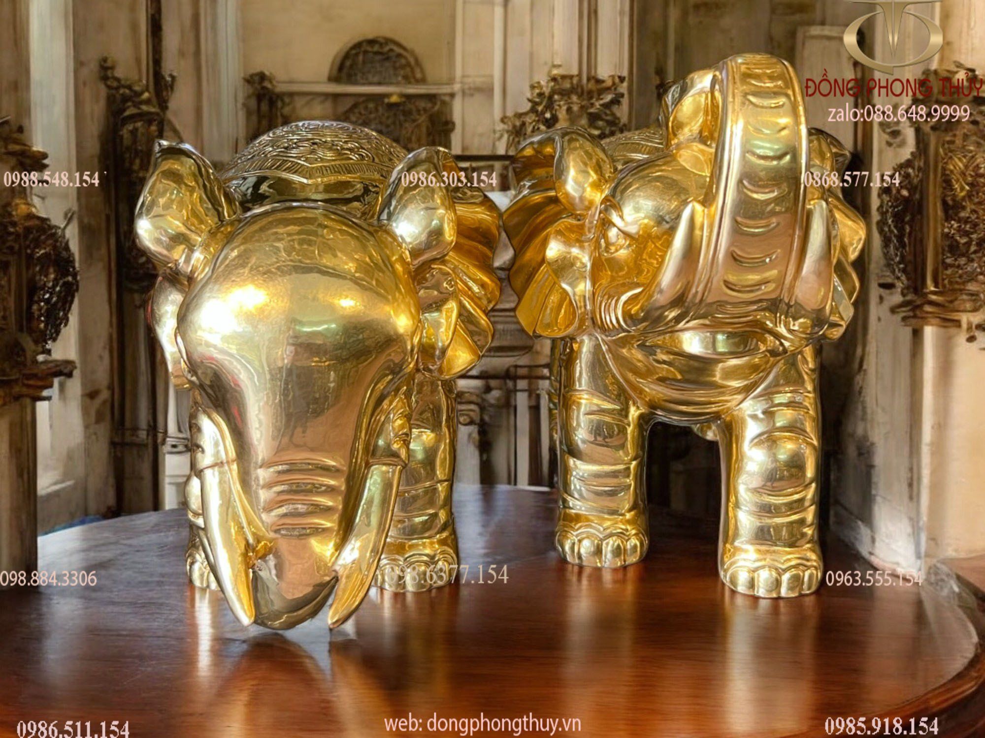 Tượng Voi phong thủy bằng đồng dát vàng 24k