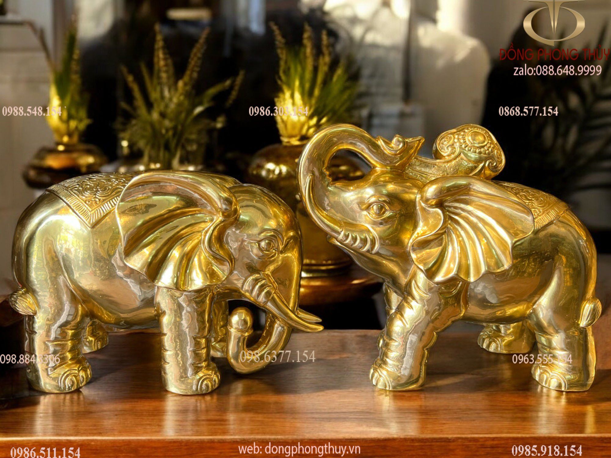 Tượng Voi phong thủy bằng đồng dát vàng 24k
