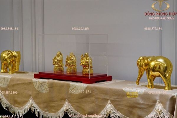 Tượng voi phong thủy dát vàng 24k bằng đồng
