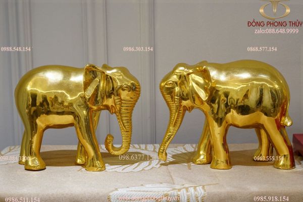 Tượng voi phong thủy dát vàng 24k bằng đồng