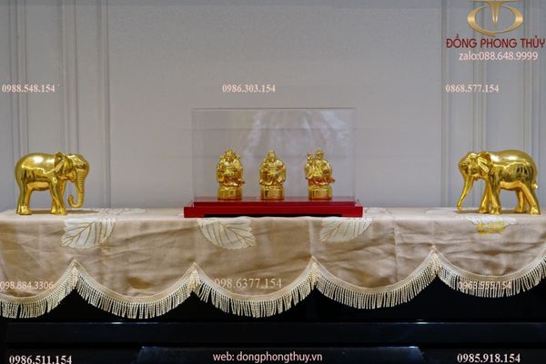 Tượng voi phong thủy dát vàng 24k bằng đồng