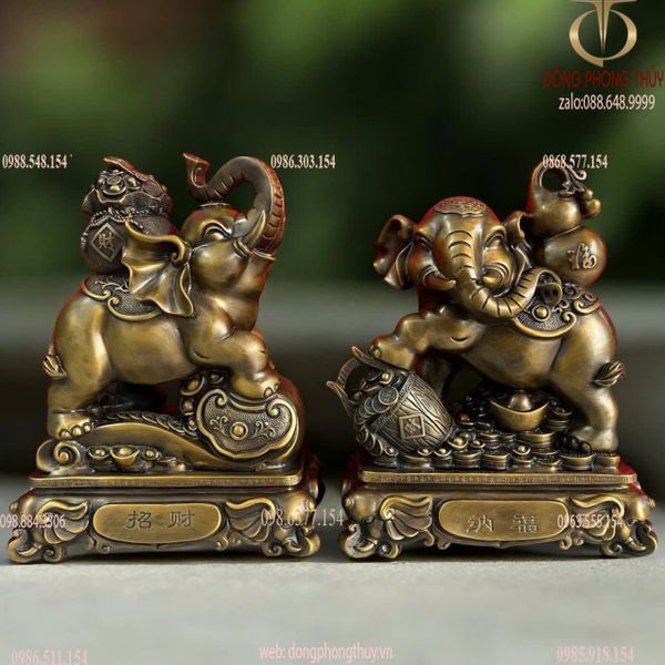 Cặp voi đồng phong thủy cao 40