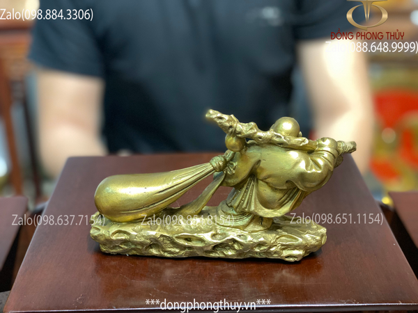 Tượng phật di lặc kéo bao bằng đồng 11cm ngang 17 nặng 550gr