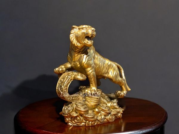 Tượng hổ như ý bằng đồng 21cm