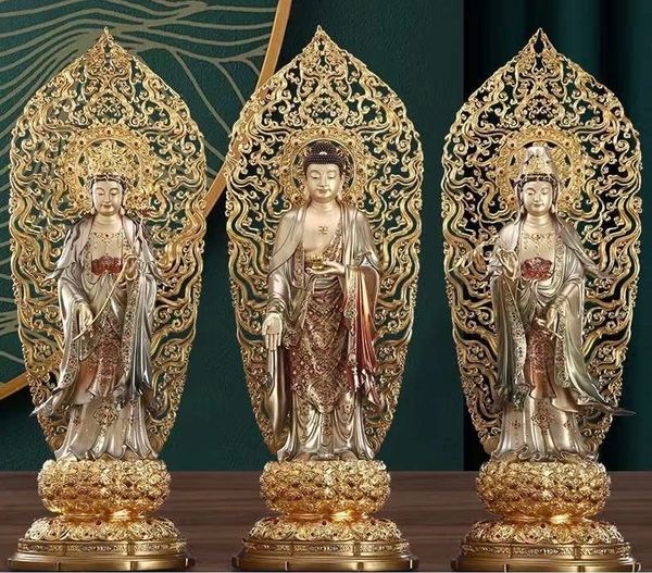 Tượng tây Phương Tam Thánh thân quang Cao 68 tới đầu, tới đỉnh 88cm