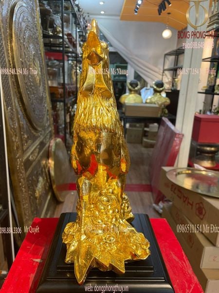 Gà phong thủy đứng tiền dát vàng 24k cao 30cm