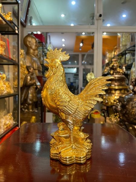 Tượng gà dát vàng 24K Cao 19 dài 13 rộng 8 nặng 800gr