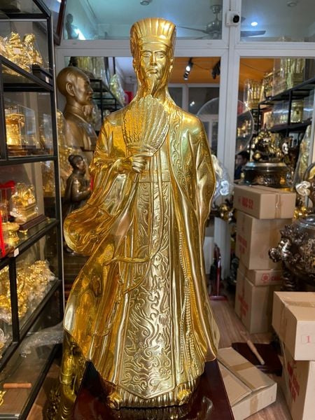 Tượng Khổng Minh - Gia Cát Lượng bằng đồng dát vàng 24K Cao 50cm ngang 24cm nặng 6,8kg