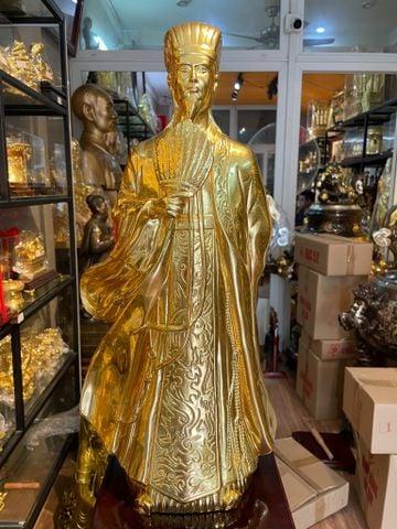 Tượng Khổng Minh - Gia Cát Lượng bằng đồng dát vàng 24K Cao 50cm ngang 24cm nặng 6,8kg