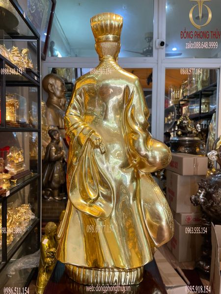 Tượng Khổng Minh - Gia Cát Lượng bằng đồng dát vàng 24K Cao 50cm ngang 24cm nặng 6,8kg