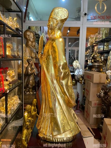 Tượng Khổng Minh - Gia Cát Lượng bằng đồng dát vàng 24K Cao 50cm ngang 24cm nặng 6,8kg