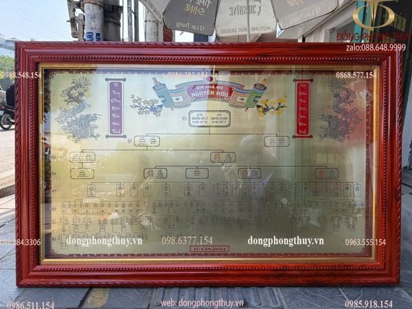 Gia phả bằng đồng 1m2x1m9 phủ bì khung gỗ hương