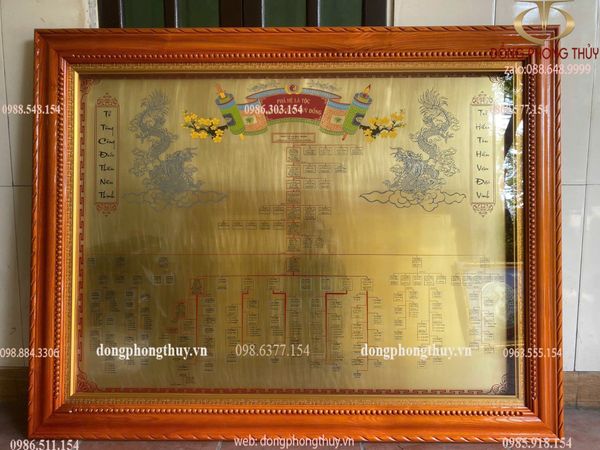 Gia phả bằng đồng 1m2*1m54 khung gỗ sồi