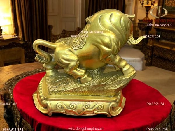 Tượng trâu vàng phong thủy chữ Nho cỡ lớn cao 26cm
