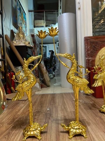 Đôi hạc đồng cao 68cm dát vàng