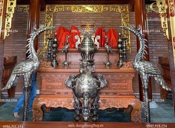 Hạc đồng chầu thờ khảm tam khí kĩ 1m97 nặng 180kg