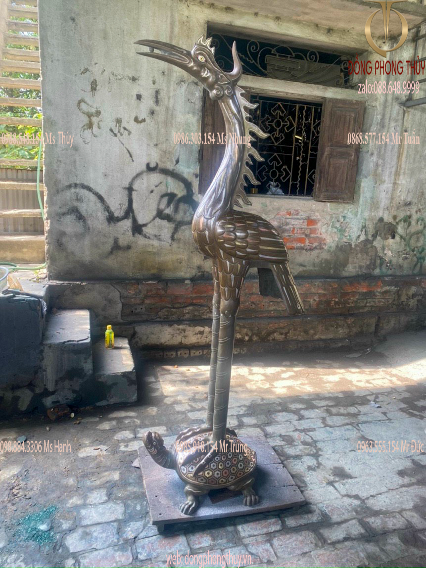 Đôi hạc đồng đỏ khảm tam khí