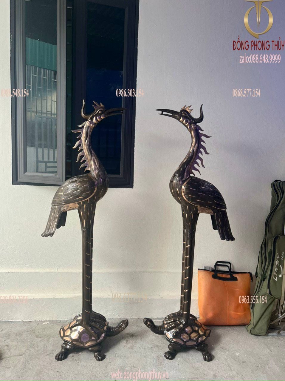 Đôi hạc đồng đỏ phớt nỉ 1m67