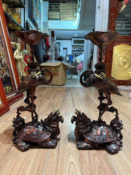 Đôi hạc bằng đồng màu hun nâu cao 45cm