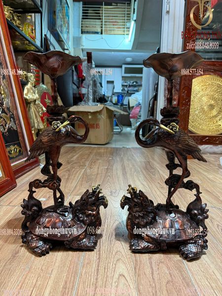 Đôi hạc bằng đồng màu hun nâu cao 45cm