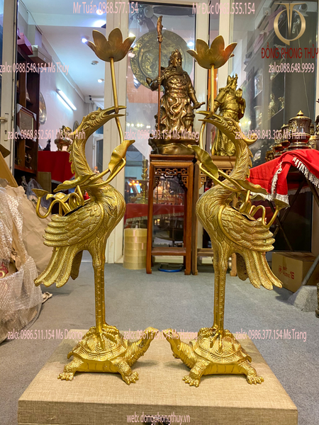 Hạc đồng thờ cúng cao 52cm nặng 4kg vàng đậm