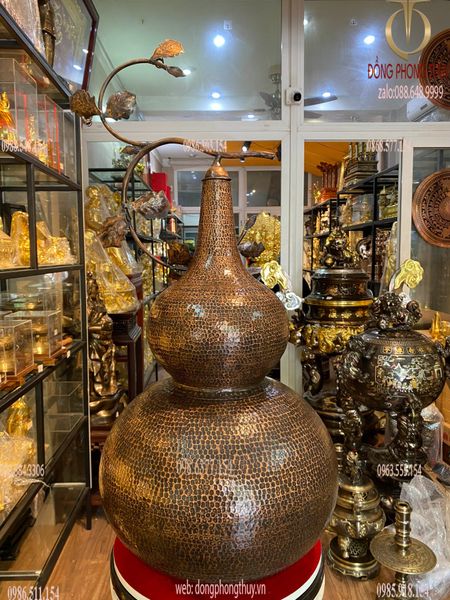 Hồ lô phong thủy 81cm gò tay thủ công bằng đồng đỏ