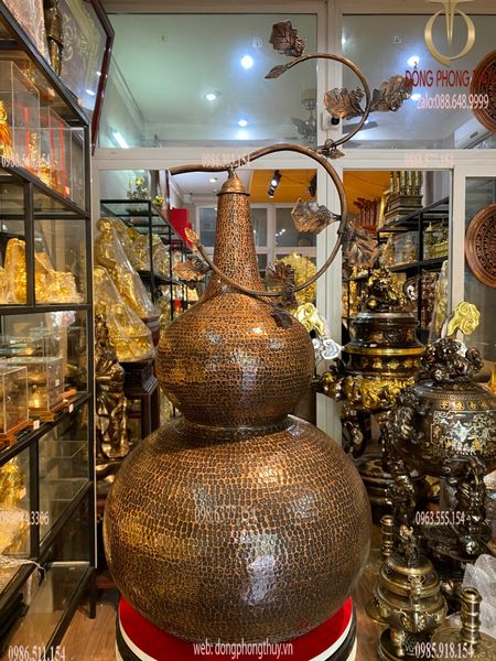 Hồ lô phong thủy 81cm gò tay thủ công bằng đồng đỏ