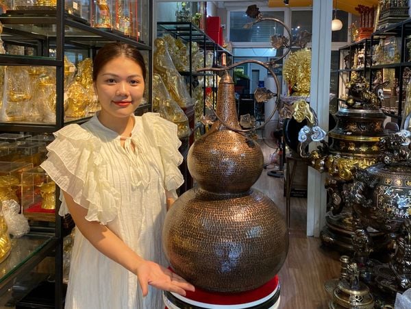 Hồ lô phong thủy 81cm gò tay thủ công bằng đồng đỏ