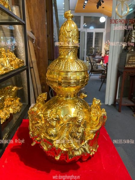 Hồ lô phong thủy bát tiên 36cm bằng đồng dát vàng 24k