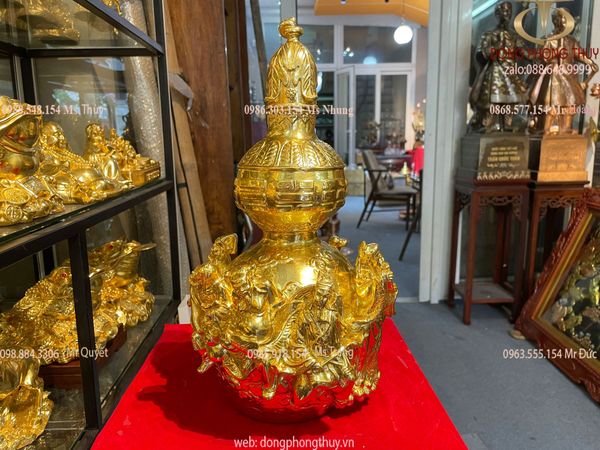Hồ lô phong thủy bát tiên 36cm bằng đồng dát vàng 24k