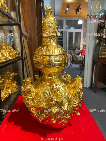 Hồ lô phong thủy bát tiên 36cm bằng đồng dát vàng 24k