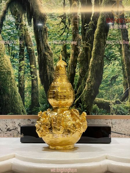 Hồ lô phong thủy bát tiên phong thủy bằng đồng dát vàng 24k
