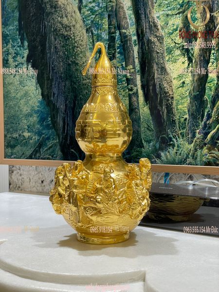 Hồ lô phong thủy bát tiên phong thủy bằng đồng dát vàng 24k