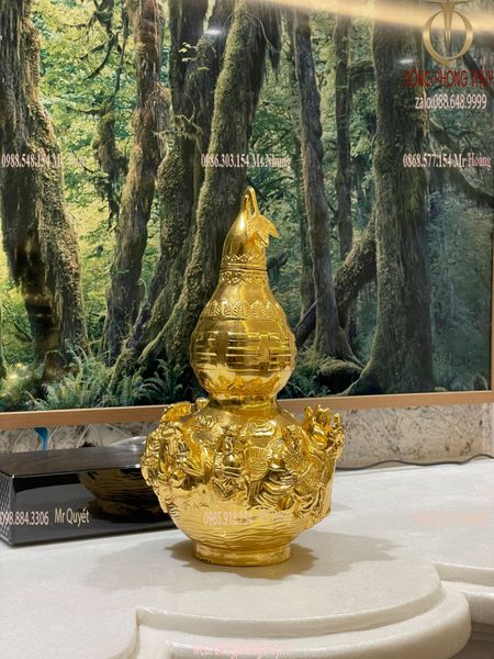 Hồ lô phong thủy bát tiên phong thủy bằng đồng dát vàng 24k