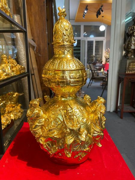 Hồ lô phong thủy bát tiên 36cm bằng đồng dát vàng 24k