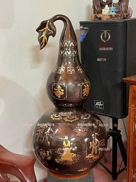 Hồ lô phong thủy bằng đồng đỏ khảm tam khí