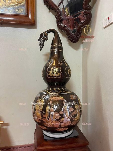 Hồ lô phong thủy bằng đồng đỏ khảm tam khí