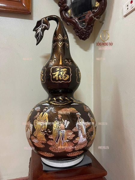 Hồ lô phong thủy bằng đồng đỏ khảm tam khí