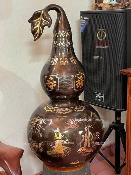 Hồ lô phong thủy bằng đồng đỏ khảm tam khí