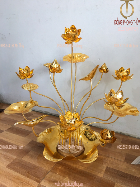 hoa sen đồng đại bái mạ vàng 24k