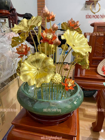 chậu hoa sen bằng đồng 20 cành cao 60cm