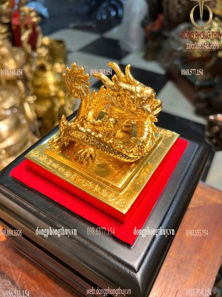 Ấn rồng Hoàng đế chi bảo 10,5cm bằng đồng dát vàng 24k