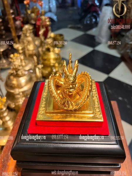 Ấn rồng Hoàng đế chi bảo 10,5cm bằng đồng dát vàng 24k