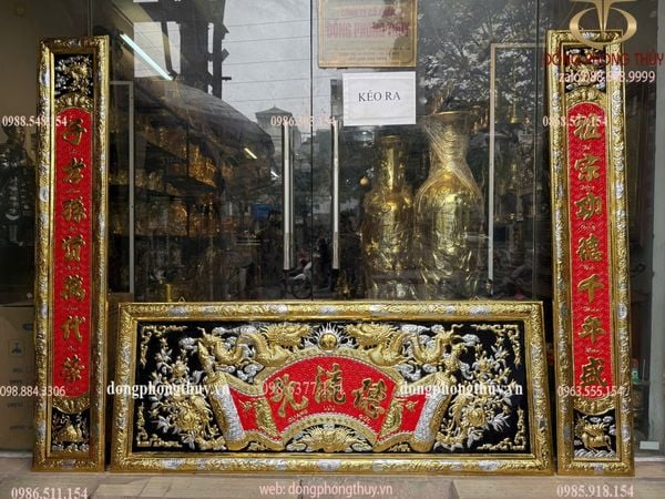 Bộ hoành phi bằng đồng dát vàng 1m76 nặng 15kg