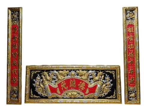 Bộ hoành phi câu đối bằng đồng dát vàng 1m55 nặng 11kg