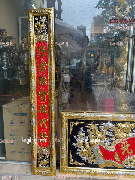 Bộ hoành phi câu đối bằng đồng dát vàng 1m55 nặng 11kg