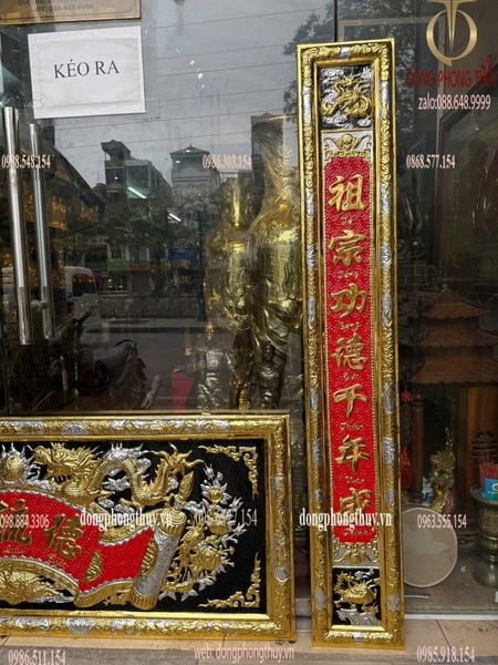 Bộ hoành phi câu đối bằng đồng dát vàng 1m55 nặng 11kg