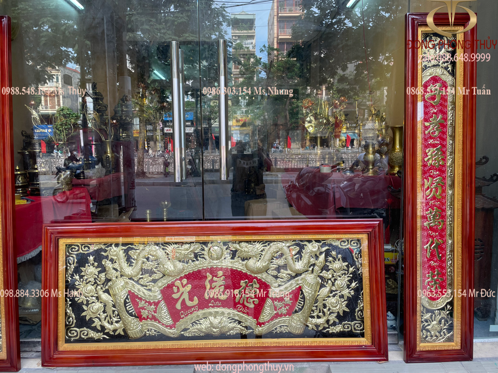 Tranh hoành phi câu đối khung gỗ mặt kính đèn led